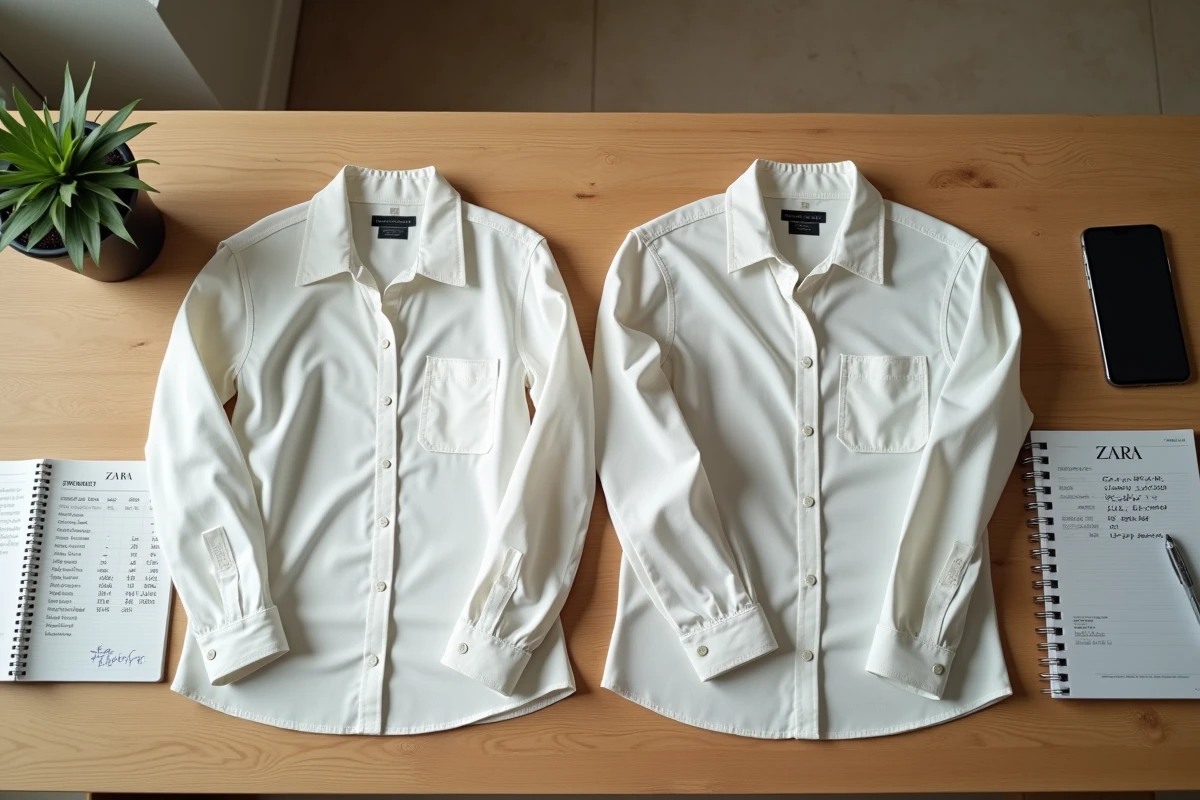Comparaison de reçus de prix Zara en yens japonais et en euros sur un bureau, différences tarifaires internationales Zara