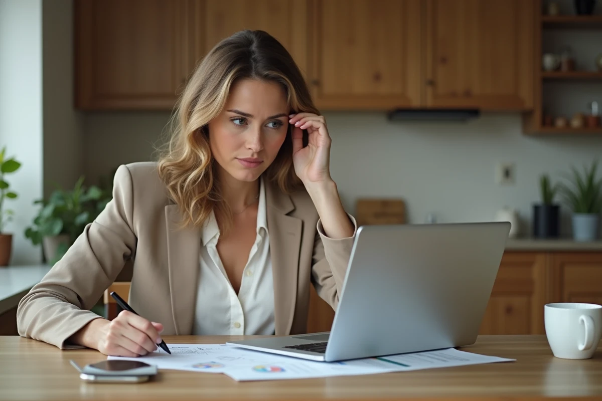 Femme investisseuse particulière consultant son compte-titres en ligne pour comprendre les restrictions du PEA