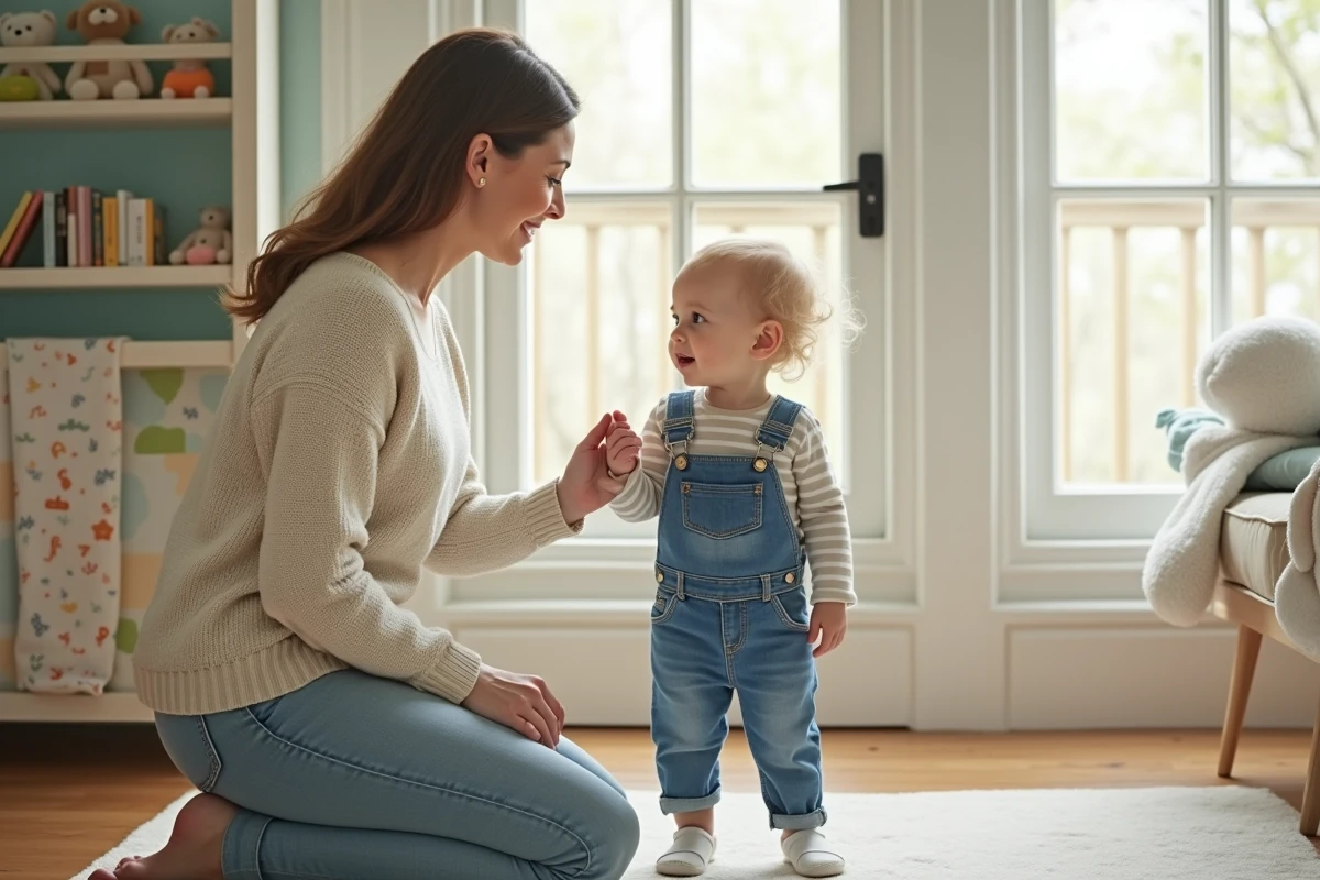 Maman aidant sa fille à atteindre la poignée de porte