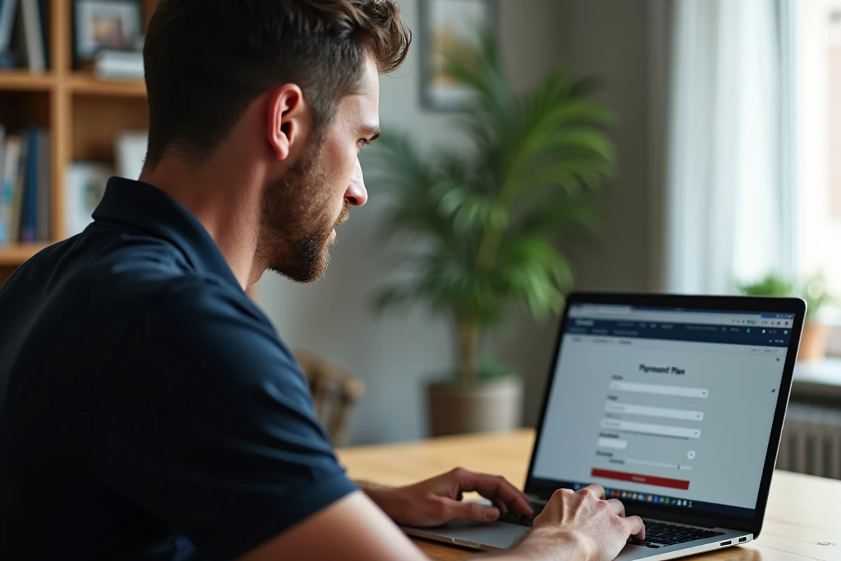 Homme choisissant le paiement en 10 fois sans frais sur le site en ligne Boulanger depuis son domicile