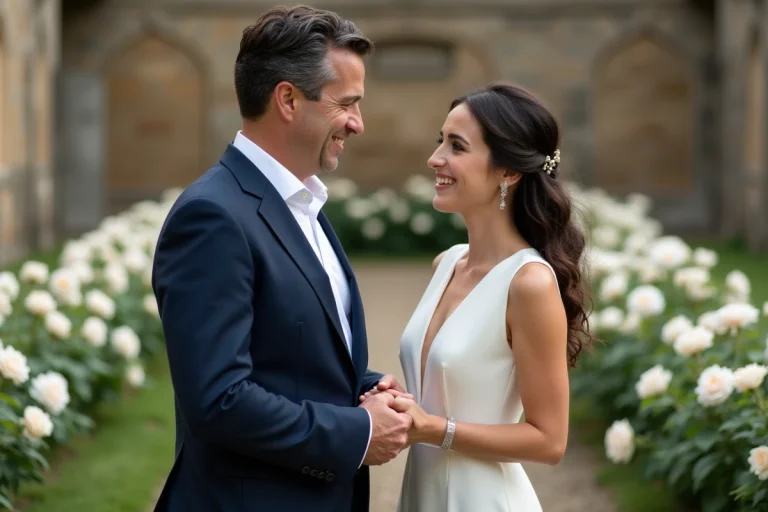 Philippe Jaroussky avec sa partenaire dans un jardin fleuri